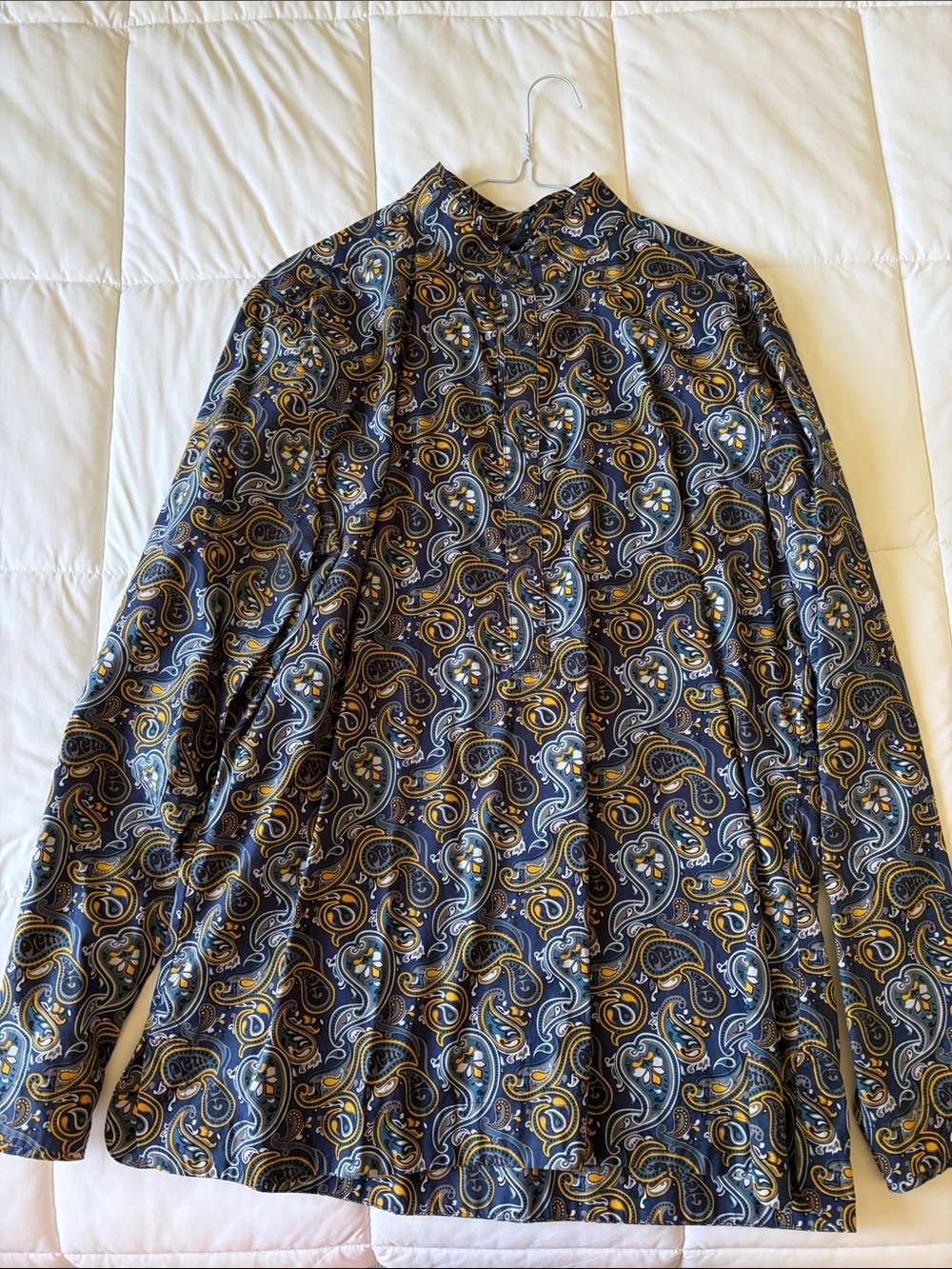 Pretty Green Navy Paisley Button-Down Shirt with Gold Accents